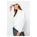 Trendyol Cream White Cotton Zipper Detail Stand Collar Knitted Sports Sweatshirt