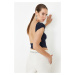 Trendyol Navy Blue Crop Unlined Shiny Knitted Blouse