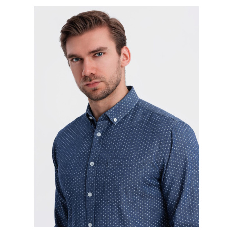 Ombre Men's patterned thin denim shirt with pocket - blue