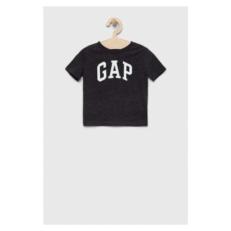 Detské bavlnené tričko GAP čierna farba, s potlačou