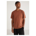 GRIMELANGE Astons Men's Relaxed 100% Organic Cotton Thick Single Jersey Woven Dark Brown T-Shir