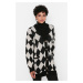 Trendyol Black Geometric Pattern Knitwear Cardigan with Bone Buttons and Pocket Detail