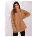 Hnedý oversize rolák s vrkočovým vzorom a zipsom BA-SW-0282.13P-camel