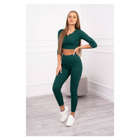 Ribbed crop top set in dark green color