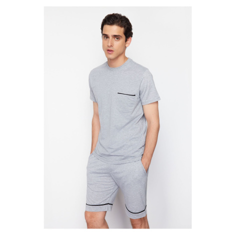 Trendyol Gray Melange Regular Fit Pajamas Set with Knitted Shorts