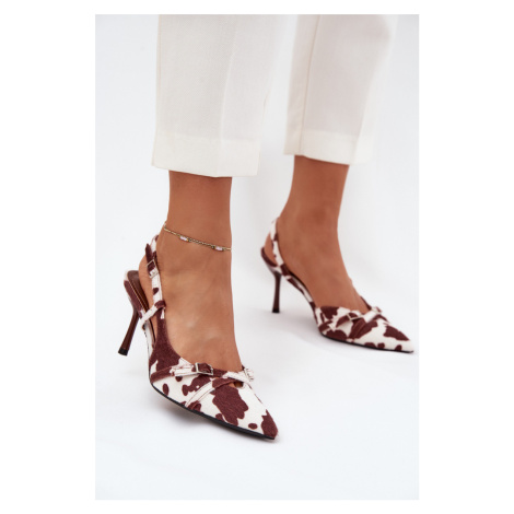 Boto Lodičky S Odtvorenou Pätou A Pásky Škvrny Biela-Hnedá Ravira