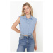 Trendyol Blue Crop Shoulder Detailed Sleeveless Fitted Woven Shirt