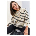 Bianco Lucci Women's Buttonhole Turtleneck Striped Knitwear Sweater