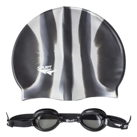 Detské plavecké okuliare SPURT ZEBRA 1100 s čiapkou - čierne