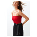 Trendyol Red Textured Fabric Strapless Collar Crop Knitted Blouse