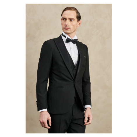 ALTINYILDIZ CLASSICS Men's Black Slim Fit Slim-Fit Cut Dovetail Collar Patterned Classic Tuxedo 
