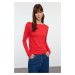 Trendyol Red Fitted Long Sleeve Bateau Neck Viscose Stretchy Knitted Blouse