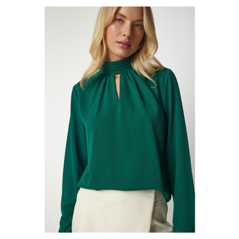 Happiness İstanbul Women's Emerald Window Detail Flowy Crepe Blouse