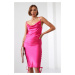 Fitted pink dress with ruffles
