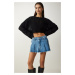 Happiness İstanbul Women's Black Openwork Crop Knitwear Sweater