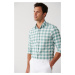 Avva Men's Green Easy to Iron Button Collar Plaid Lycra Cotton Regular Fit Shirt