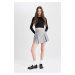 DEFACTO Coool High Waist Basic Plain Cotton Side Zipper Mini Shorts Skirt