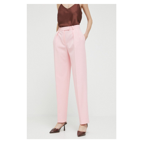 Nohavice HUGO dámske, ružová farba, široké, vysoký pás Hugo Boss