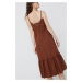 Bavlnené šaty Sisley hnedá farba, midi, áčkový strih