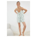 Trendyol Mint-Ecru Striped Rope Strap Viscose Woven Pajama Set