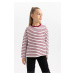 DEFACTO Girl's Loose Fit Striped Crew Neck Sweatshirt