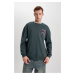 DEFACTO Comfort Regular Fit Relaxed Pattern Crew Neck Printed Sweatshirt