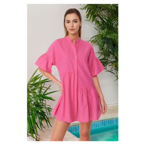 Trendyol Pink Wide Fit Mini Woven Frilly Beach Dress