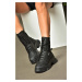 Fox Shoes R973102309 Women's Black Thick-Soled Ankle Boots
