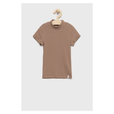 Detské tričko Abercrombie & Fitch hnedá farba, s polorolákom