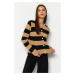 Trendyol Camel Striped Basic Knitwear Cardigan