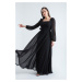 Lafaba Women's Black Square Neck Long Chiffon Evening Dress