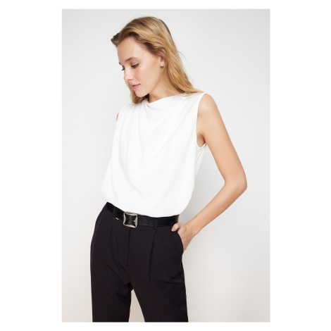 Trendyol Ecru Gather Detailed Crew Neck Sleeveless Woven Blouse