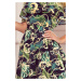 Dlouhé dámské šaty se španělským výstřihem a vzorem zelených listů a zlatých řetízků 194-4 - Num