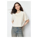 Trendyol Stone 100% Cotton Cut Detailed Relaxed Crop Knitted T-Shirt