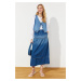 Trendyol Blue Stitching Detailed High Waist Maxi Denim Skirt