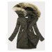 Prešívaná dámska zimná bunda v khaki farbe (LF808)