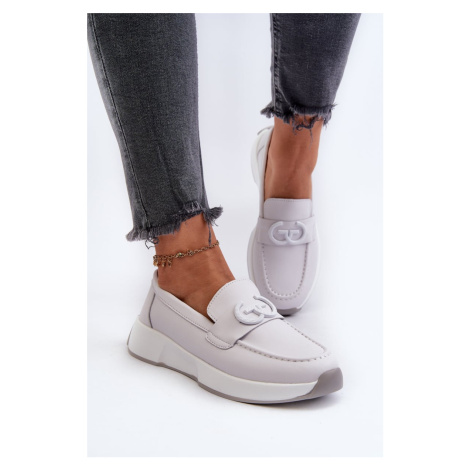 Women's leather loafers on platform light grey S.Barski