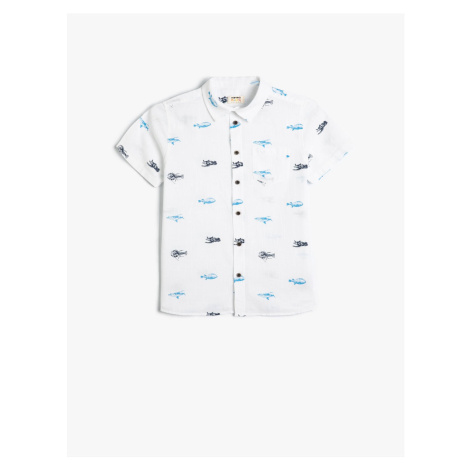 Koton Short Sleeve Cotton Printed Shirt with Pocket Detail.