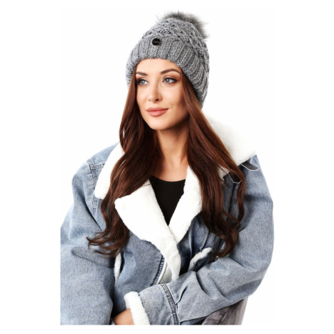 Warm, dark gray winter cap with pompom FASARDI