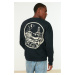 Trendyol Navy Blue Oversize/Wide Cut Back Printed Inside Polar Fleece/Warm Cotton Sweatshirt