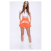 Trend Alaçatı Stili Women's Orange High Waist Printed Cotton Shorts with Pocket