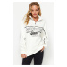 Trendyol Ecru, Zipper Printed Oversized/Wide fit Stitched Fleece Inside Knitted Sweatshirt