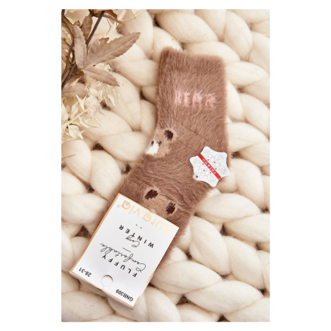 Children's fur socks with brown teddy bears