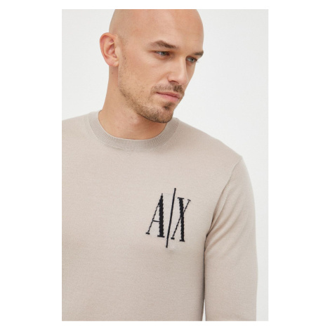 Vlnený sveter Armani Exchange pánsky, béžová farba, tenký,
