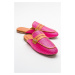 LuviShoes 165 Genuine Leather Pink Straw Women's Slippers