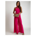 Dark pink wide-leg jumpsuit with stand-up collar