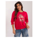 Red women's blouse with print and appliqué