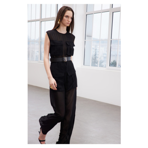 Trendyol Limited Edition Black Belt Detailed Woven Chiffon Jumpsuit