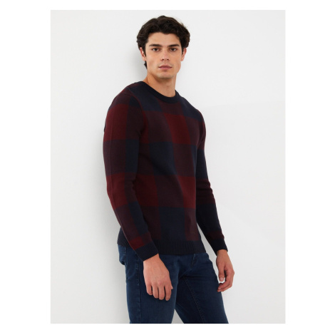 LC Waikiki Crew Neck Long Sleeve Plaid Men's Knitwear Sweater