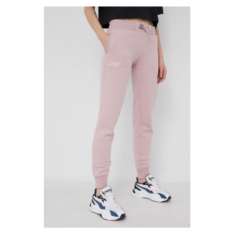 Nohavice Superdry dámske, ružová farba, melanžové